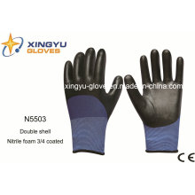Polyester Double Shell Nitrle Foam Safety Work Gloves (N5503)